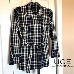 UGE London Lightweight Plaid Double Breasted Short Belted Trench  Coat Jacket